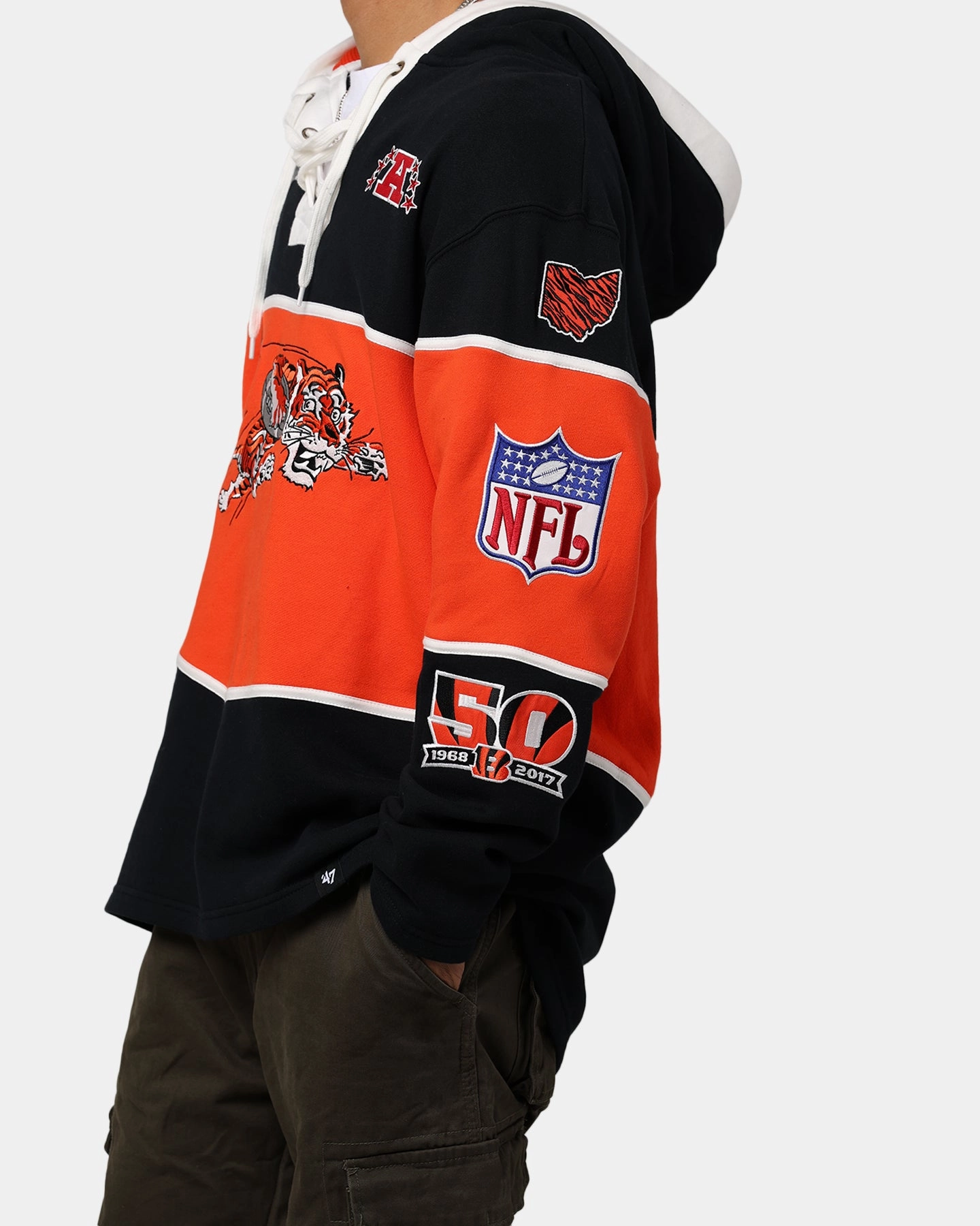 47 Brand Cincinnati Bengals NFL   Legacy Lacer Hoodie Jet Black