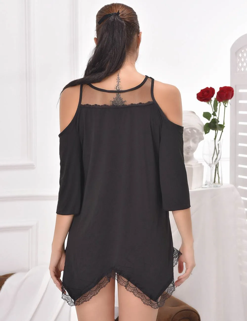 Black Cut Out Shoulder Top
