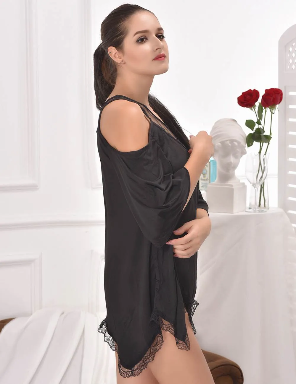 Black Cut Out Shoulder Top