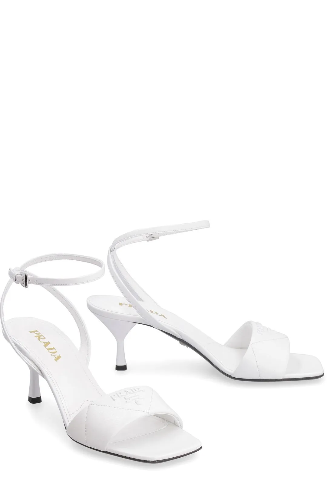 Prada Logo Embossed Ankle Strapped Sandals