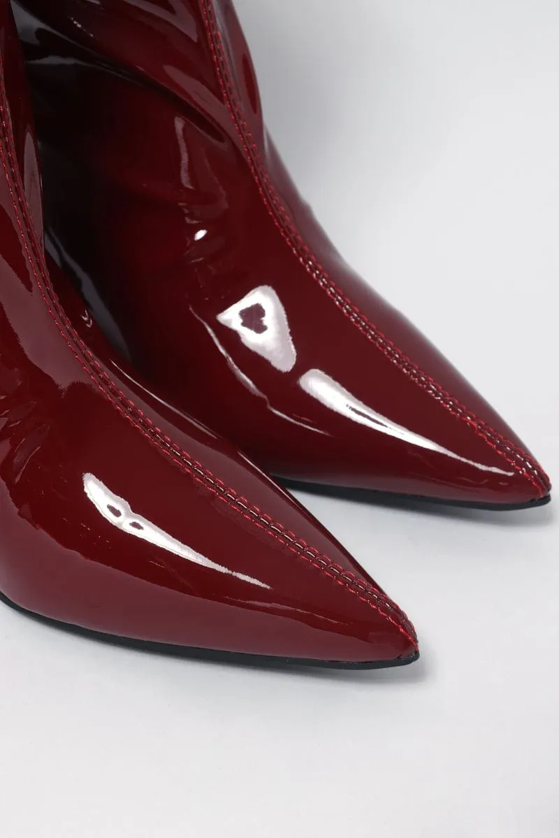 Red Kitten Heeled Ankle Boots