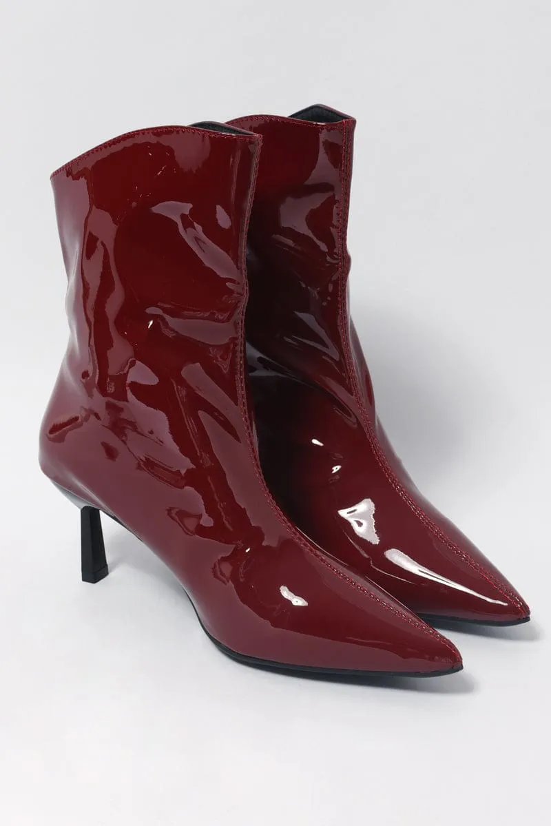 Red Kitten Heeled Ankle Boots