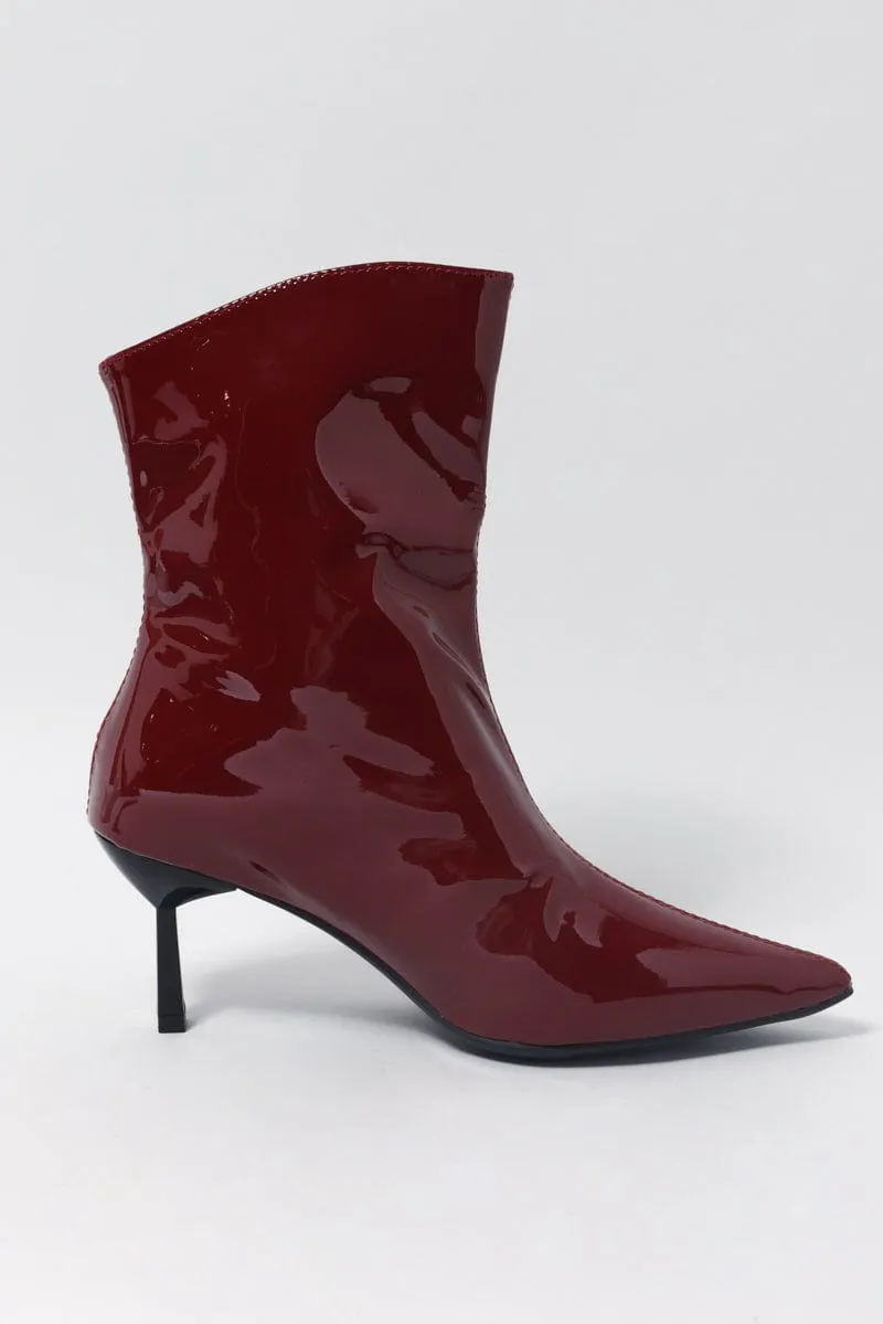 Red Kitten Heeled Ankle Boots