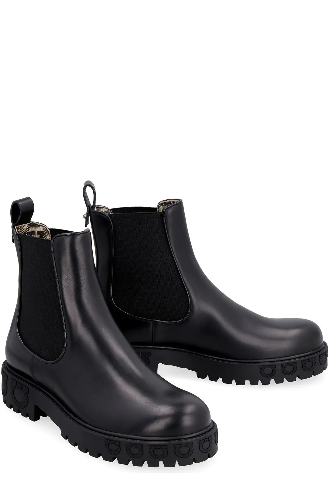 Salvatore Ferragamo Gancini Detail Round Toe Ankle Boots