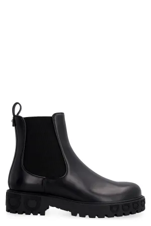 Salvatore Ferragamo Gancini Detail Round Toe Ankle Boots
